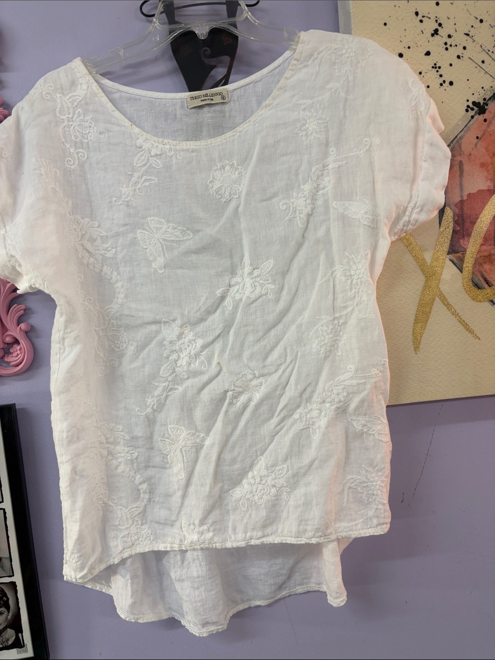 White Embroidered Linen Blend Blouse